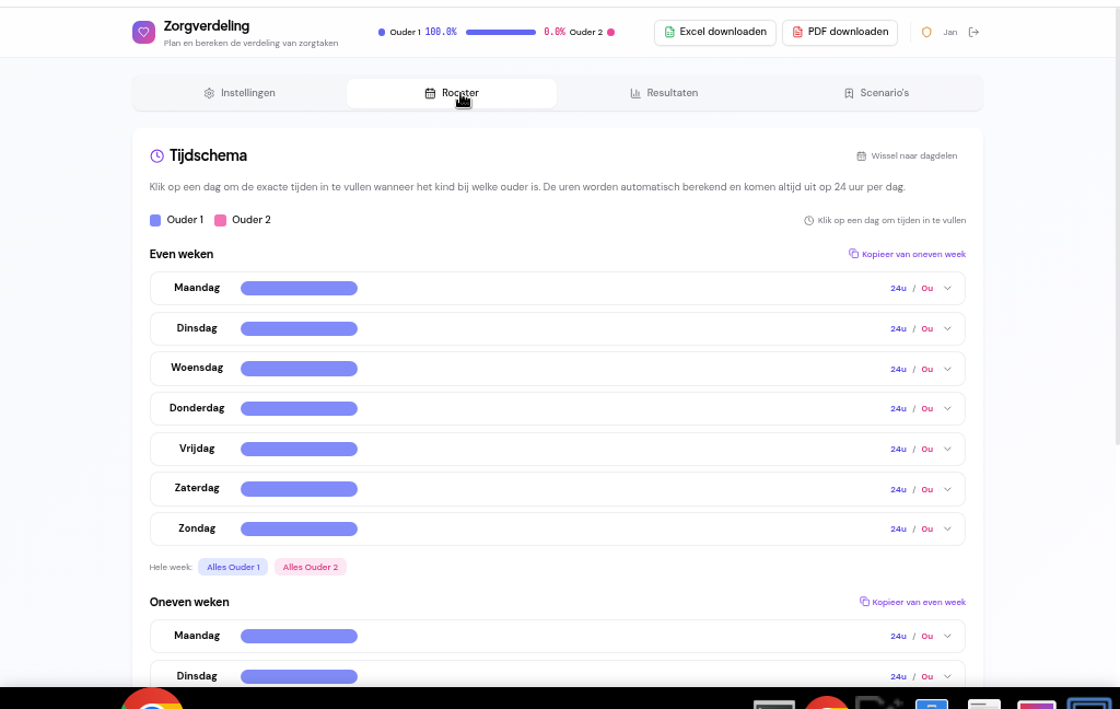 Tijdschema rooster invullen